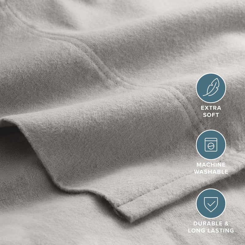 Bare Home Flannel Sheet Set 100% Cotton, Velvety Soft Heavyweight - Double Brushed Flannel - Deep Pocket (Split King, Light Grey) - Image 3